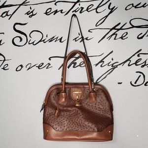 London Fog Lark Tan Ostrich-Embossed Dome Satchel